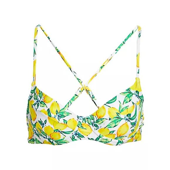 Onia X WeWoreWhat Lydia Bikini Top Lemons All Over White XS
